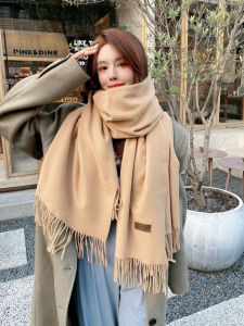 Thickened Pure Color Scarf Shawl Two-In-One Womens Winter Warm Faux Cashmere Neck Warmer Versatile for Students Autumn Winter