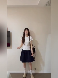 Womens Korean A-line High Waist Pleated Loose Casual Silm Skirt