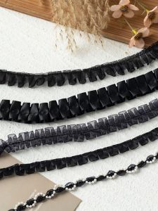 Black Lace Trim Pain Relief Package Material Pleated Black Lace Edging Black Ribbon Auxiliary DIY Fabric Home Sewing Accessories