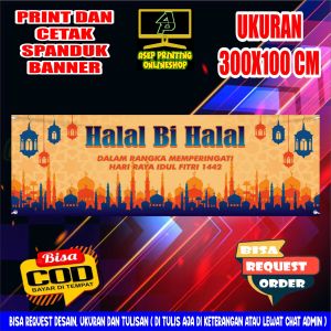 Print Spanduk banner 300x100 halal bi halal custom desain bahan tebal