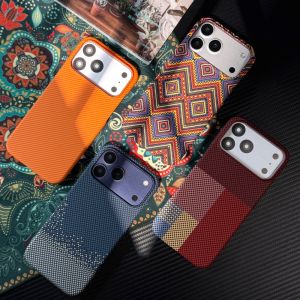 Luxury Kevlar Carbon Fiber Texture Phone Case for iPhone 13 14 15 16 17 Pro Max Plus For Magsafe Magnetic Hard PC Bumper Cover