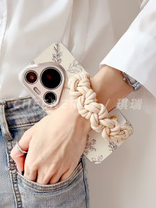 Pink Rose Woven Huawei Pura70Pro Phone Case with Strap Full Cover Protection Anti-Fall Stand Compatible with Pure70Ultra