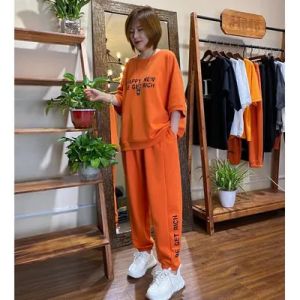 2pcs Women s Sports Clothing Individual Set Wear Lady Long Sleeve Letter Loose Letter Top and Pants High Waist Tracksuit #555