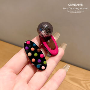 Sweet Style Polka Dot Drip Glaze Hair Clips Womens Fashion Versatile Cute Forehead Side Clip Double Prong Hair Accessories