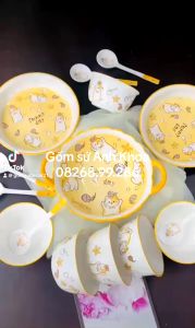 Bộ Bát Đĩa Gốm Sứ Decor Bát Ăn Cơm Bát Ăn Chè Chén Dĩa Dễ Thương Bát Đĩa Bộ Mèo Len Xinh Yêu dễ thương cute