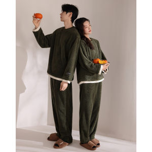 Thick Warm Winter Coral Fleece Couple Pajamas Leisure Set
