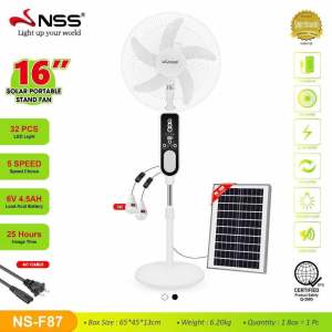 NSS 16" Solar Portable Stand Fan (NS-F87) - 5-Speed & 25-Hour Battery