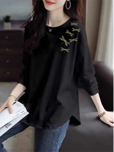 Pure Cotton Long Sleeve round Neck Maternity Top plus Size Inner Wear Belly Covering T-Shirt Spring Commute Style Loose Fit
