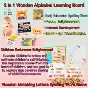 Educational Wooden Alphabet Learning Board & Wooden Matching Letters Spelling Word Game ( Papan Pembelajaran Abjad Kayu Pendidikan & Permainan Kata Ejaan Huruf Padanan Kayu ) 教育木制字母学习板和木制匹配字母拼写单词游戏
