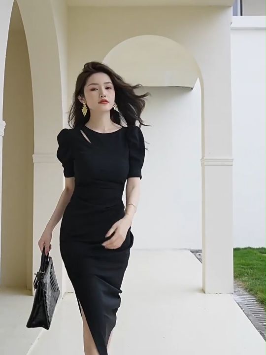 Váy đen phối tay lưới ôm body tôn dáng - DN151 - AloraShop21