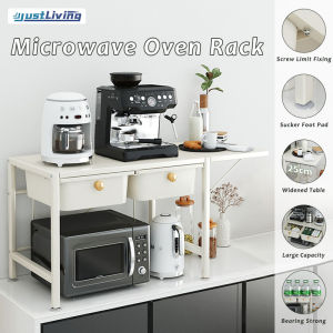 JustLiving 1PC Carbon Steel Microwave Rice Cooker Rack Kitchen Daura Shelf Organizational Storage (with Drawer) Microwave Shelf Home Countertop Oven Rice Cooker Storage Rack Spice Holder Multifunctional Storage Rack