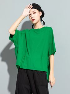 European Style Summer T-Shirt with Hong Kong Chic INS Multi-Color Loose Fit Bat Wing Sleeves Irregular Hemline Sleeveless Top for Women
