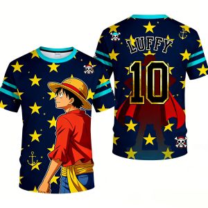 Bandai | Mens Trendy One Piece Anime T-Shirt Shanks Red Hair Print Short Sleeve Casual Kids Lightweight Streetwear For Summer Outfits