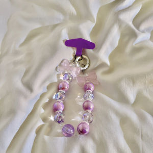 Portable Large Bead Bracelet in Purple for Apple Huawei Xiaomi OPPO VIVO Mobile Phone Case Girl Heart Car Keychain Earphone CCD Camera Wrist Strap Hanging Chain