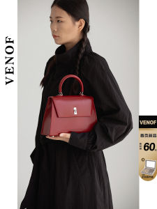 Venof Red Wedding Bridal Bag Genuine Cowhide Crossbody Shoulder Bag Small Niche Market Handbag Lock Buckle Casual Style