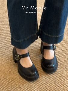Retro Style Waterproof Thick Heel Mary Jane Shoes Buckle round Toe Slip-On Womens Commuter Shoes Fashionable Casual Flats