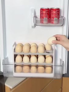 New Upgraded Fridge Egg Storage Box Foldable Side Door Refrigerator Egg Storage Organizer 30 Egg Dispenser Storage Container