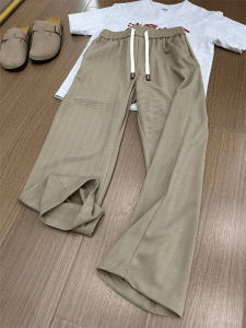 Quần Ống Rộng Bằng Lụa Băng Màu Kaki Cho Nam Mùa Hè Cao Cấp Quần Ống Đứng Nhanh Khô Họa Tiết Ngô Quần Dài Thoải Mái