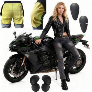 กางเกงยีนส์มอเตอร์ไซค์เคฟลาร์สำหรับผู้หญิง กันลม ทนต่อการเสียดสี กางเกงขี่มอเตอร์ไซค์สำหรับทุกฤดู กางเกงป้องกันสีดำสำหรับขี่ออฟโรด