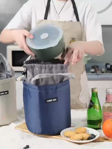 Cylindrical Lunch Box Bag Insulation Aluminum Foil Round Thermal Cooler Tote bag Large Capacity