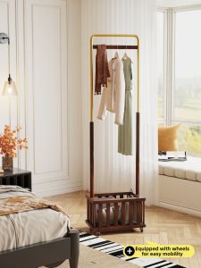 TINGXU | Vintage French Style Mobile Clothes Rack With Laundry Basket