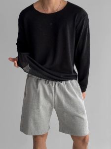 Áo Thun Nam Tay Dài Cổ Tròn Mỏng Dệt Kim Mùa Thu Màu Trơn Phong Cách Mỹ Chống Nắng Áo Lót Thoáng Khí Polyester