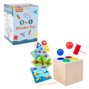 1pc Wooden 5 in 1 Baby Pull Carrot Set Toy Shape Matching Puzzle Children Kids Wood Game Educational Toys