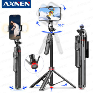 AXNEN | Auto Pop Up Tripod Phone Holder Selfie Stick 51.18" Extendable 360° Rotation Shot for Cellphone Action Camera with Wlress Remote