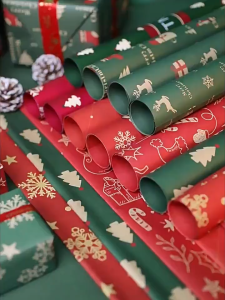 50ชิ้น กระดาษห่อของขวัญคริสต์มาสแบบสุ่ม / กระดาษห่อของขวัญขนาดใหญ่หนาสำหรับตกแต่งของขวัญระดับไฮเอนด์ / กระดาษคราฟท์ลายคริสต์มาสสำหรับกล่องของขวัญ DIY สำหรับงานประดิษฐ์