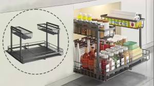 URluna 2 Tier Under Sink Organizer Pull-Out Under Sink Drawer Cabinet Organizer for Kitchen & Bathroom Storage Metal Furniture