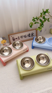 Chén ăn nghiêng 2 ngăn chống gù lưng cho Chó Mèo (mẫu mới) - Hara Pet Store