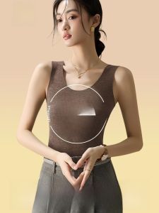 Miiow | Warm Fleece Lined Silk Womens Vest Seamless Inner Wear Base Layer Top Sweet Style Polyester Blend Wool And Silk Blend