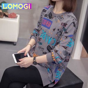 LOMOGI Plus size women sweatshirt loose sweater womenkorean style baggy shirt long sleeve sweatshirt shirt