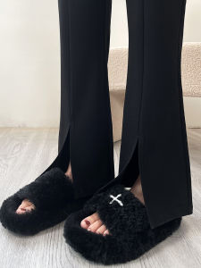 Quần Ống Loe Cạp Cao Màu Đen Cho Nữ Mùa Xuân Thu Quần Ống Đứng Quần Ống Rộng Cạp Cao Quần Ống Rộng Phong Cách Hàn Quốc