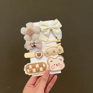 Cute Bear Plush Flower Hair Clip with Bow K-Style Hair Accessories for Girls Child Hairpin Side Headband Clip