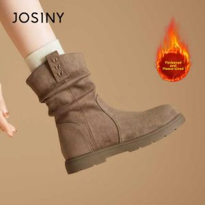 Josiny | Spring Autumn Women Boots Flat Retro Buckle Western Ankle Boot