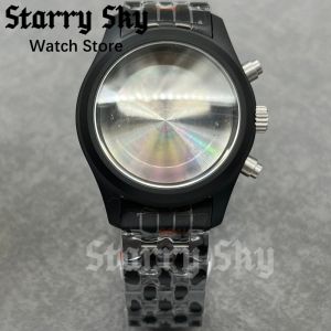 Starry Sky 39mm Domed Sapphire Glass Chronograp Brushed Pilot Watch Case With Watch Strap Fit For VK63 VK64 VK67 Quartz Movement