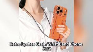 Retro Lychee Grain Wrist Band Phone Case For iPhone 17 16 15 14 13 12 Pro Max Plus Air PU Leather Card Pocket Neck Strap Cover