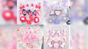 11pcs Korean-style Cute KT Cat Box Set Hair Accessories with Case Bow Clips & Elastic Bands for Girls Fashion Accessory