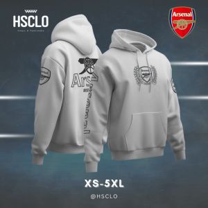 Hoodie Sweater Jumper HSCLO FOOTBALL CLUB ARSENAL WHITE HOODIE Bahan Fleece Jaket Lengan Panjang Ukuran Jumbo Big Size XS S M L XL XXL 3XL 4XL 5XL