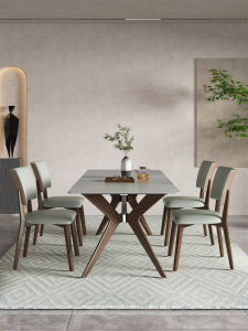 Grey Rock Surface Dining Table Minimalist Luxury Wooden Rectangle Home Small Apartment Dining Table Chair Set Combination