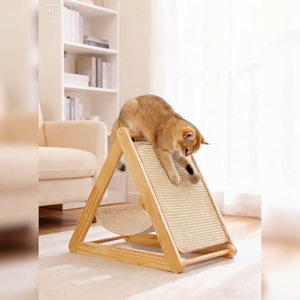 Wooden Cat Scratching Post with Hammock Sisal Scratching Board for Indoor Cat Posts Cat Tree One Step Assembled