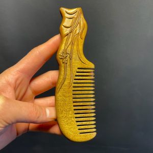 Luxurious Carved Golden Silk Camphor Wood Hair Comb Gift from Ancient Shu Divine Wood Chinese Style Wedding Gift Elegant Hair Care