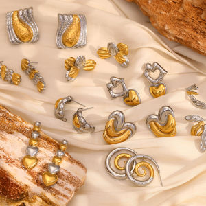 E.B.belle ยอดนิยมคู่สีหัวใจดอกไม้เกลียวต่างหูไทเทเนียมกันน้ําสแตนเลสผู้หญิงเครื่องประดับของขวัญหญิง