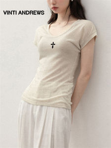 Áo Thun V-neck Hạt Dẻ Ngắn Giản Dị Thoáng Khí