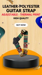 Adjustable Thermal Print Guitar Strap in Leather and Polyester