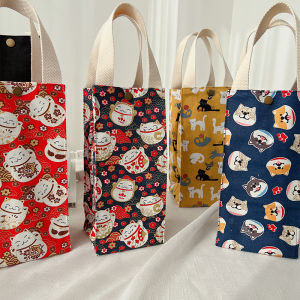 Fortune Cat Checkered Canvas Handbag