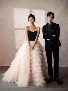 Birthday Evening Gown Mini Dress Photography Props Heavy Work Retro Cake Style New Korean Version Wedding Dress Party Dress