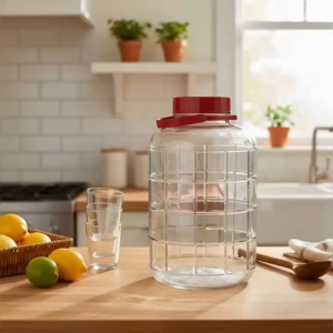 Bình Thủy Tinh Ngâm Rượu 12 Lít QX12L - Hũ Đựng Nước Detox Có Vòi Nắp Đỏ Có Quai Xách Cao Cấp