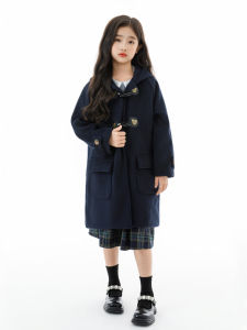 GRAZIA เสื้อฝนกระดุมดาวสไตล์เกาหลีสำหรับเด็กผู้หญิงเสื้อนอกมีฮู้ดเด็กผู้หญิง4-12Y เสื้อโค๊ตยาวกลางฤดูหนาว